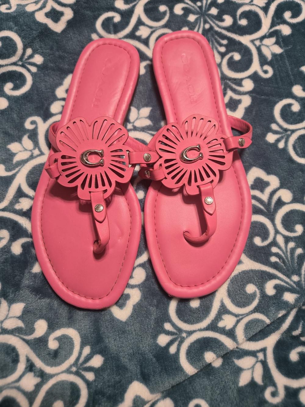 Pink Women's Floral Cutout Thong Sandals - Coach
